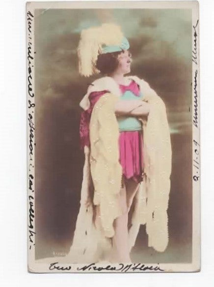 1909 Gaby Deslys - Rara Cartolina Lychromgrafia Colorata a Mano - Viaggiata da Minervino Murge (BA) a Napoli Ospedale degli Incurabili