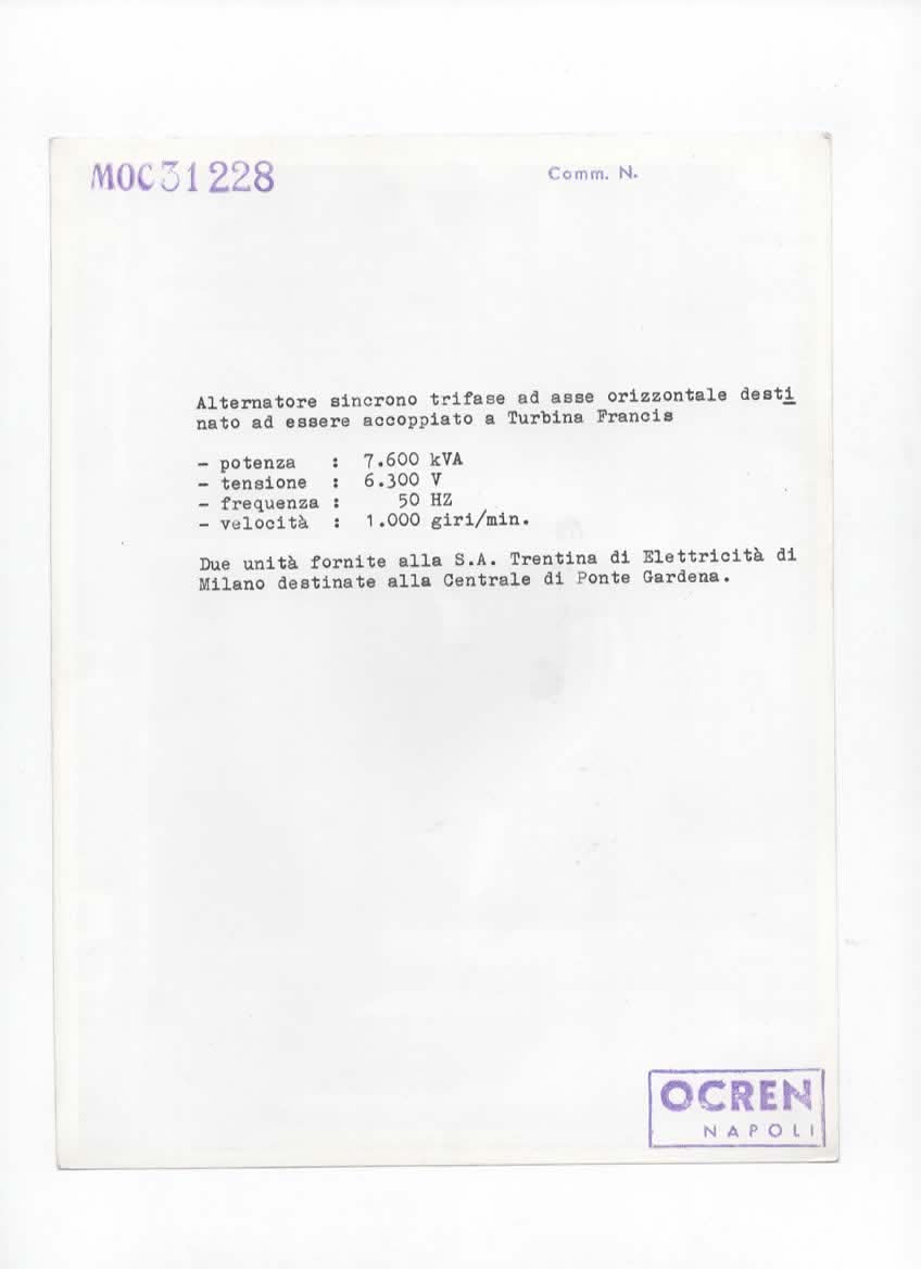 Fotografia industriale originale – anni ’50 - Centrale idroelettrica di Ponte Gardena