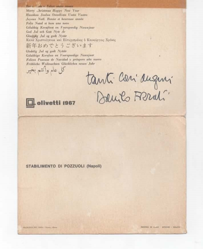 Raro Biglietto di Auguri Olivetti 1967 – Stabilimento di Pozzuoli – Arte di Francesco del Cossa