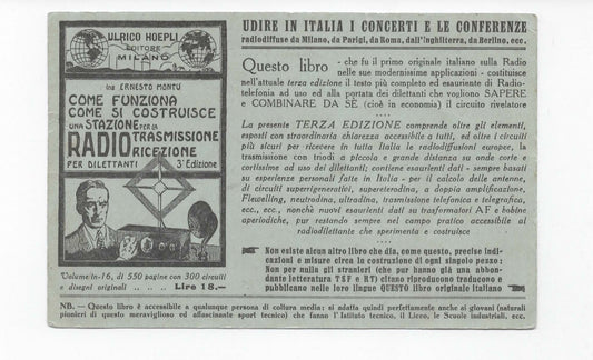 RARA Pubblicità HOEPLI (c. 1921) - Radio Montù - Cartolina Postale del Regno - Non viaggiata