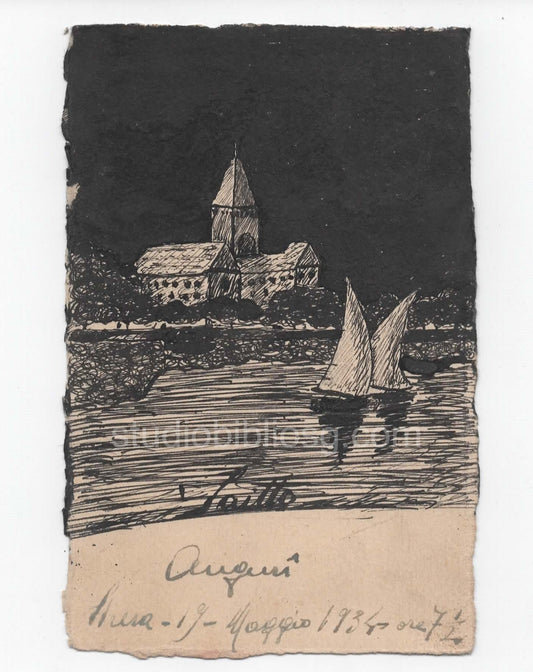 Raffaele SAITTO - Disegno Originale a China 1934 Cartolina - STRESA Lago Maggiore - Unico